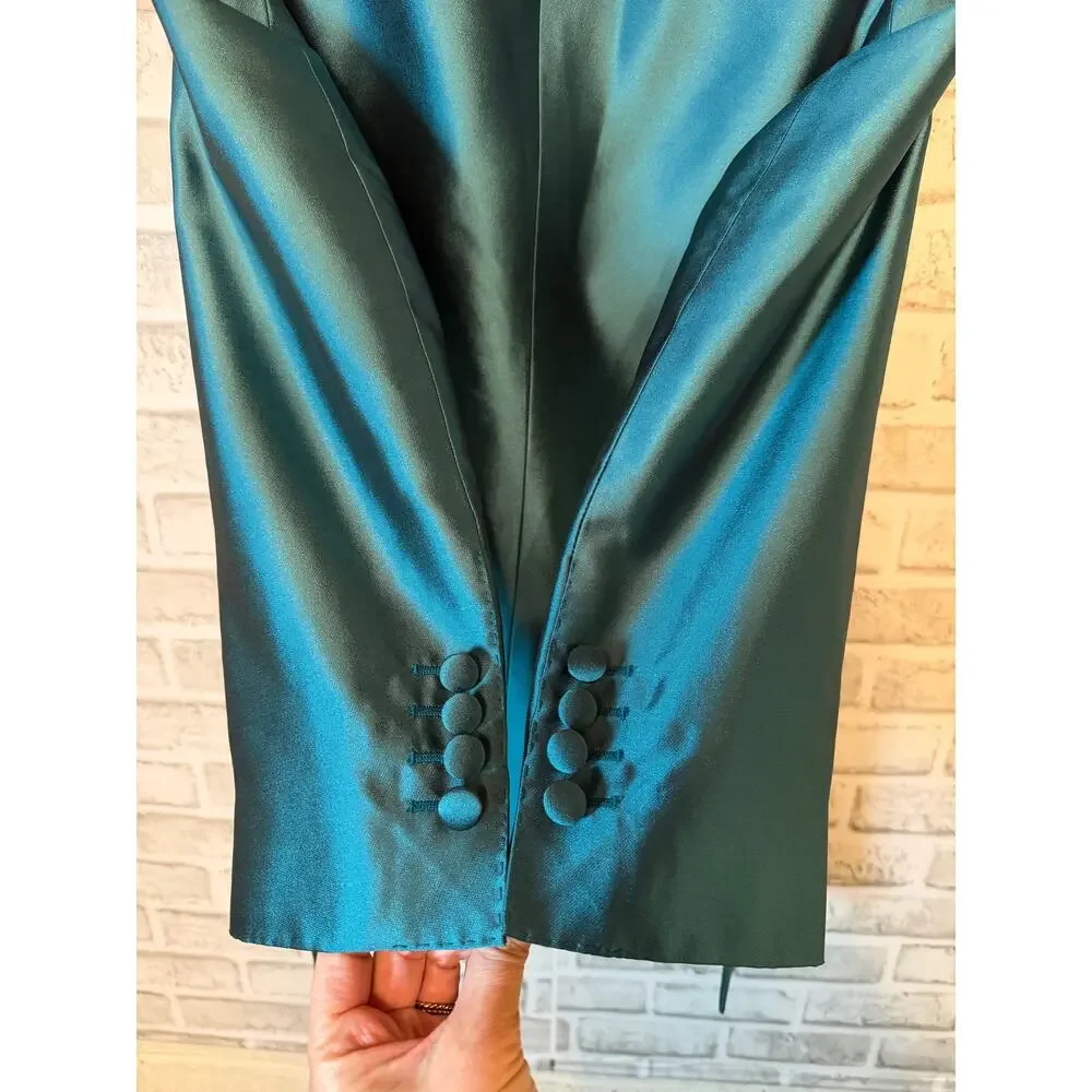 Dolce & Gabbana Cyan Green Mikado Silk Double-breasted Blazer IT 38 Oversized